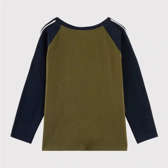 Petit Bateau Kids Bear Graphic Long Sleeve Tee - Olive green and Navy - Picture 2 of 5
